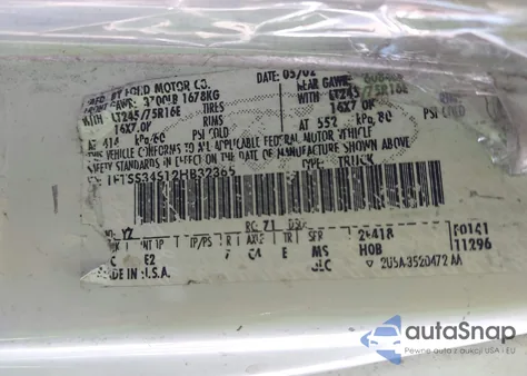 2002 Ford E-350 Super Duty Commercial/Recreational из США, поврежденный, VIN 1FTSS34S12HB32365